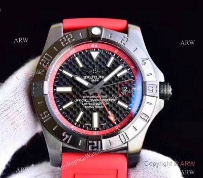 GF Breitling Avenger II GMT Replica Watch SS Red Rubber Strap